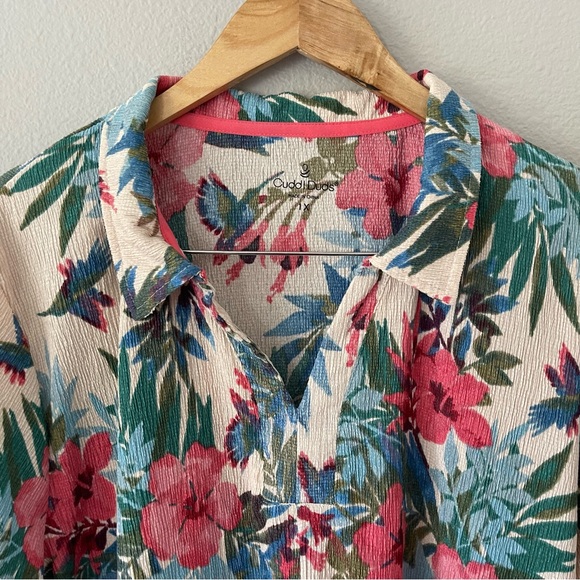 Cuddl Duds Crepe Knit Caftan Tunic Coastal Coral Floral Pink Size 1X - Picture 8 of 13